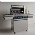 Outdoor Stainless Steel Grill With Wine Bottle Glasses And Grilled Food