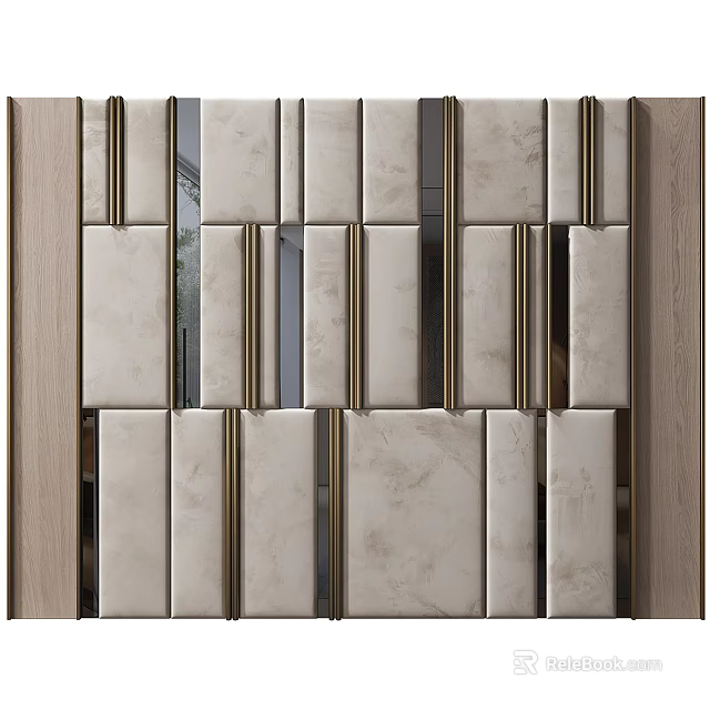 Modern Beige Feature Wall With Metal Trim And Panel Design For Interior Decor 3d model 