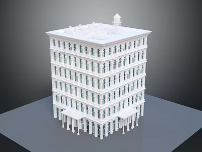 Classical White Multistory Urban Building Complex With Columns Tower And Windows 3d model