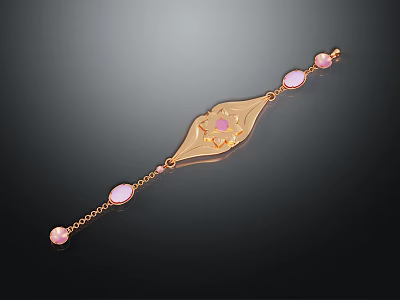 Elegant Gold Bracelet with Pink Gemstones and Decorative Pattern for Fashionable Accessory 3d model