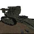 Green Tracked Military Artillery Vehicle With Long Cannon On Sand Terrain