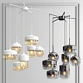 Modern Pendant Lights With White And Silver Globe Designs Glowing In Dark Interior