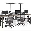 Modern Office Desk Setup With Computer Monitors Mesh Chairs And Drawers 3d model