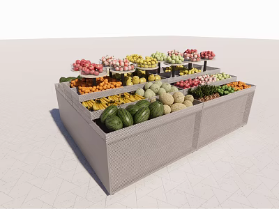 Fruit Display Shelves With Multiple Layers Showing Fresh Strawberries Apples Bananas And Melons 3d model