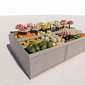 Fruit Display Shelves With Multiple Layers Showing Fresh Strawberries Apples Bananas And Melons