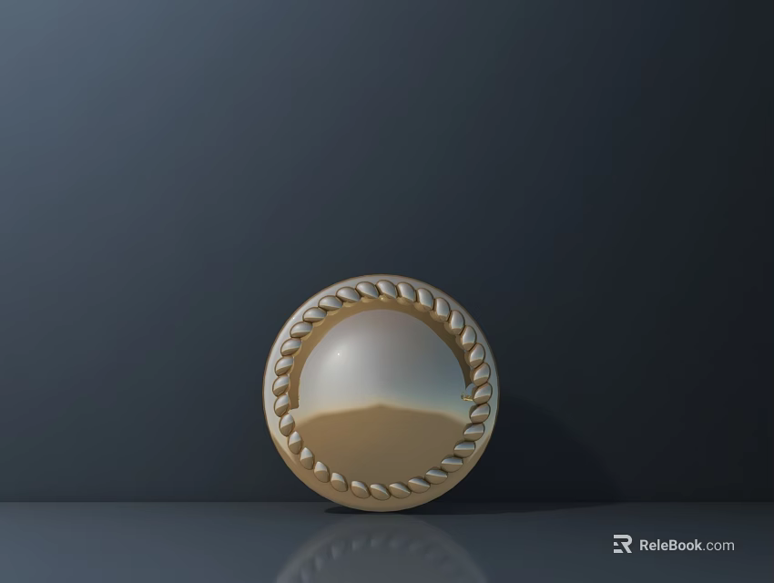 Circular Metal Hardware Accessory With Braided Edge Decoration Smooth Surface And Reflection On Dark Background 3d model 