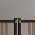 Modern Room Divider With Black Metal Frame Brown Slatted Design And Brass Accents