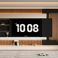 Modern TV Background Wall Design With Wooden Strips Decorative Shelves And Warm Lighting