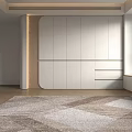 Modern Wardrobe Interior With White Panels Wooden Accents And Area Rug