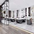 Modern Hair Beauty Salon Interior With Styling Chairs Workstations Mirrors And Product Shelves