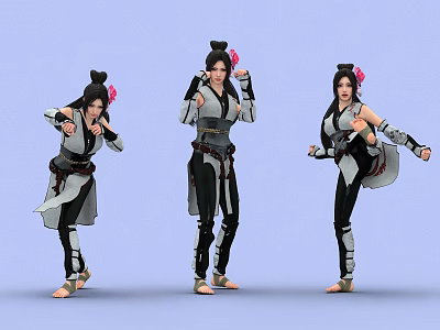 Game Movie Female Characters In Traditional Costumes With Buns And Pink Decorations Various Action Poses 3d model