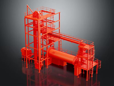 Red Multi Level Industrial Equipment Structure with Platforms Pipes and Frameworks 3d model