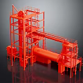 Red Multi Level Industrial Equipment Structure with Platforms Pipes and Frameworks 3d model