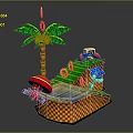 Cartoon Adventure Scene With Sonic Character Green Slide Palm Tree And Water Pool