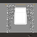 Elegant Floral Pattern Curtains Hanging By White Window In Gray Room 3d model