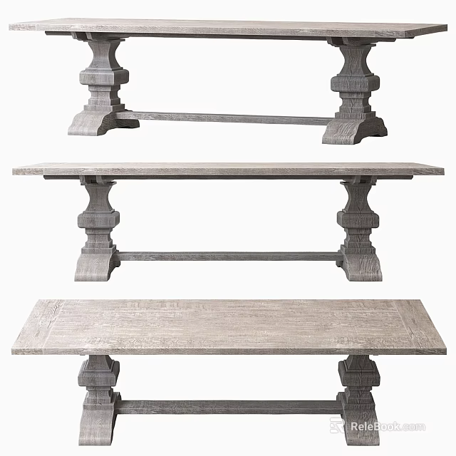 Rustic Wooden Dining Table With Decorative Carved Legs And Natural Wood Surface 3d model 