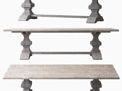 Rustic Wooden Dining Table With Decorative Carved Legs And Natural Wood Surface 3d model