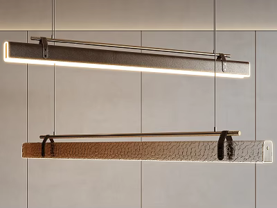 Modern Linear Pendant Light Design With Sleek Metal Frame And Textured Glass Shade 3d model