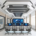 Modern Control Room Design With Multiple Monitors Control Desks And Ergonomic Chairs 3d model