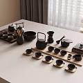 Modern Ceramic Tea Set With Teapot Teacups And Wooden Tray