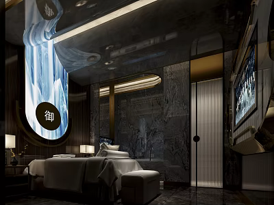 Elegant Modern SPA Sauna Interior Design With Massage Bed And Marble Wall Lighting 3d model