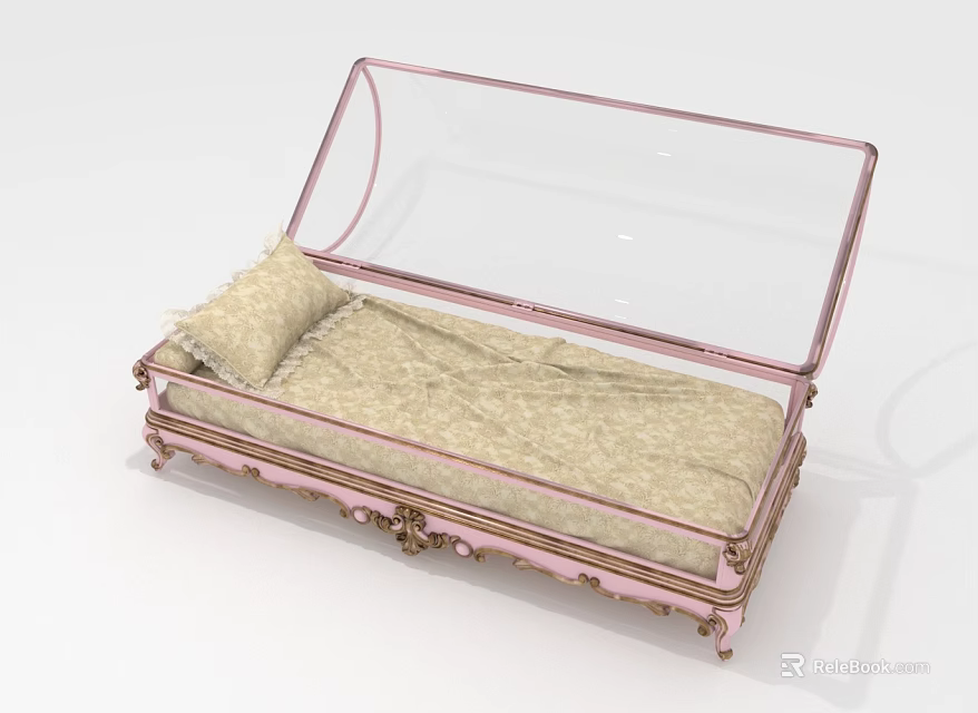 Pink Framed Decorative Daybed With Transparent Cover And Beige Cushion 3d model 