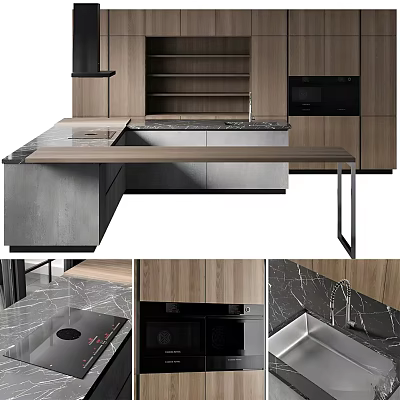 Modern Kitchen Interior Design With Island Counter Stone Countertop Cabinets And Appliances 3d model