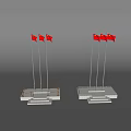 Three Red Chinese National Flags on Flagpoles with White Platform Bases 3d model