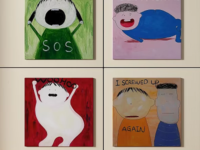 Colorful Abstract Paintings With Expressive Figures And Text Elements SOS I Screwed Up Again 3d model