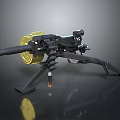 Black Military Machine Gun With Yellow Drum Magazine Tripod Stand And Scope