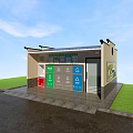Indoor Waste Classification Facility With Gray And Green Trash Bins And Signs