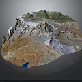 3D Topographic Terrain Model With Mountain Ranges Glaciers And Blue Lake