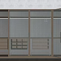 Modern Wardrobe With Glass Doors Metal Frame Hanging Rods Drawers And Shelves
