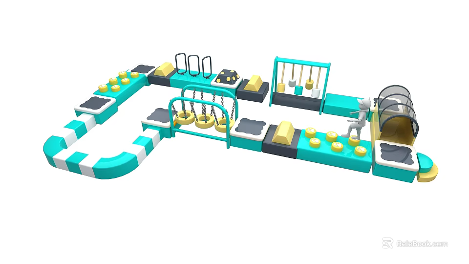 Interactive Colorful Playground Equipment With Climbing Structures Tunnel And Safe Rails 3d model