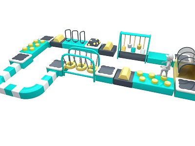 Interactive Colorful Playground Equipment With Climbing Structures Tunnel And Safe Rails 3d model