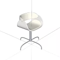 Modern White Single Chair with Curved Backrest and Seat on Silver Metal Four Leg Base