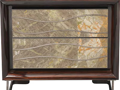 Stylish Decorative Cabinet With Dark Wooden Frame And Wavy Metal Accent Marble Drawers 3d model