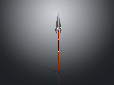 Trident Weapon With Metal Head Wooden Shaft And Bottom Metal Decoration 3d model