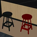 Stylish Black and Red Bar Stools in Modern Kitchen Bar with Wooden Cabinets Light Floor