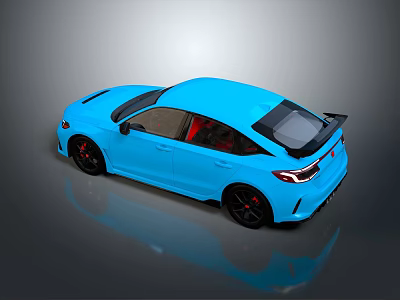 Blue Sleek Sports Car With Red Interior Black Wheels And Rear Spoiler 3d model
