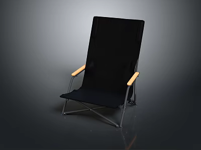 Black Folding Single Chair With Wooden Armrests And Metal Frame 3d model