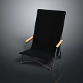 Black Folding Single Chair With Wooden Armrests And Metal Frame