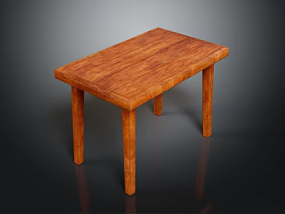 Simple Solid Brown Wooden Table Design With Rectangular Top And Four Legs 3d model