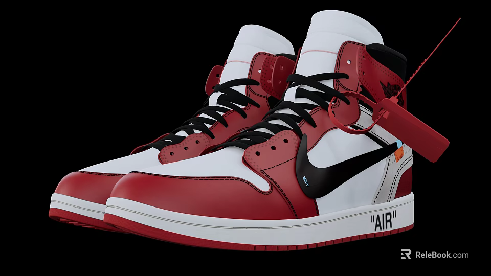Stylish High Top Red And White Shoes With Black Laces AIR Logo And Sleek Design 3d model 