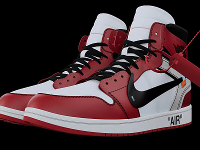 Stylish High Top Red And White Shoes With Black Laces AIR Logo And Sleek Design 3d model