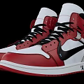 Stylish High Top Red And White Shoes With Black Laces AIR Logo And Sleek Design