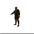 Man in Brown Robe With Brown Belt Red Stockings Arms Outstretched Dark Background