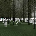 Serene Garden Landscape With Tall Trees Green Lawn And People Enjoying Activities
