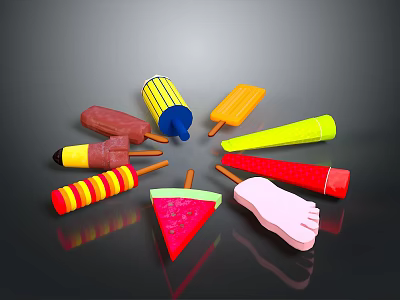 Colorful Popsicles With Various Shapes And Vibrant Colors For Summer Treats 3d model