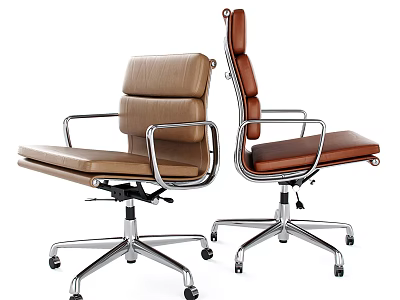 Leather Office Chair With Swivel Base And Metal Frame In Brown Tone 3d model
